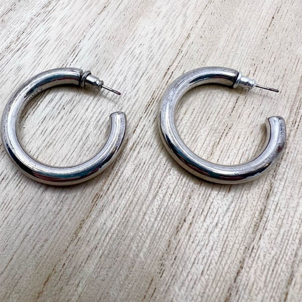 Kendra Scott Signed Silver Tone Hoop Post Earrings